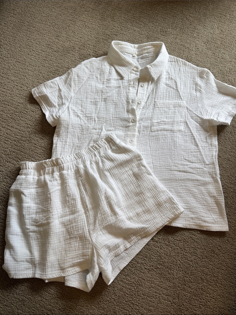 White Gauze Button down and shorts NEW set XS/Small